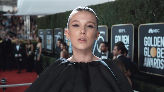 Millie Bobby Brown - 2018 Golden Globes E! Glambot - E! Online - CA