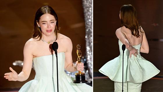 2024 Oscars Emma Stone Explains Her Wardrobe Malfunction While Winning