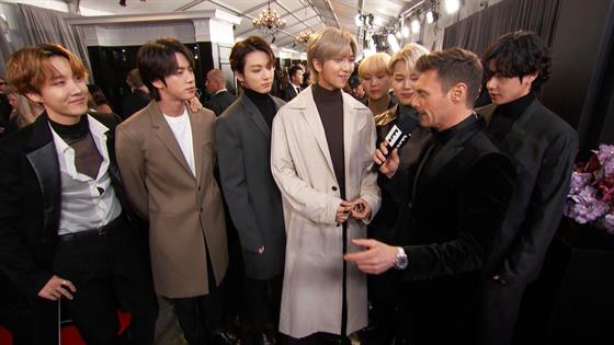 bts teases better and harder new album at the 2020 grammys e online bts gives a preview of their grammys performance